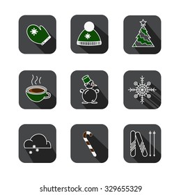 Christmas pixel style icons set. Vector illustration