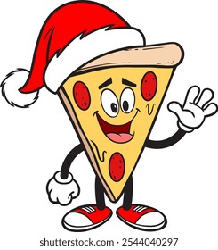 Christmas Pizza Party, Hand Drawn Vector illustration, Isolated On Transparent Background