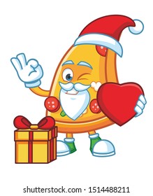 christmas pizza slice mascot character vector