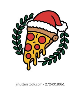 Christmas Pizza Slice with Santa Hat