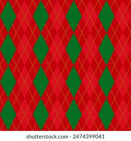 Christmas plaid argyle seamless pattern. Vector illustration in flat style for home holiday decoration, interior textile, fabric cloth, etc.