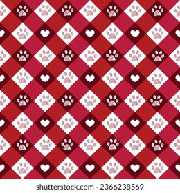 Christmas plaid pattern with paw prints red and pink theme