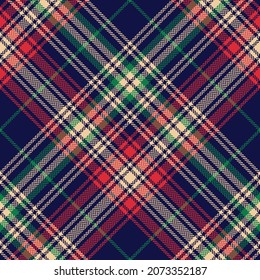 Christmas plaid pattern print in red, green, navy blue, beige. Seamless herringbone tartan check illustration for flannel shirt, blanket, throw, other modern autumn winter fashion textile design.