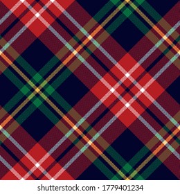 Christmas plaid pattern in red, green, yellow, blue, white. Seamless herringbone tartan check plaid for flannel shirt, blanket, throw, duvet cover, tablecloth, or other New Year textile print.