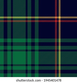 Christmas plaid pattern in red, green, yellow, navy blue. Seamless tartan check graphic vector for winter flannel shirt, scarf, blanket, duvet cover, tablecloth, other modern fashion textile print.