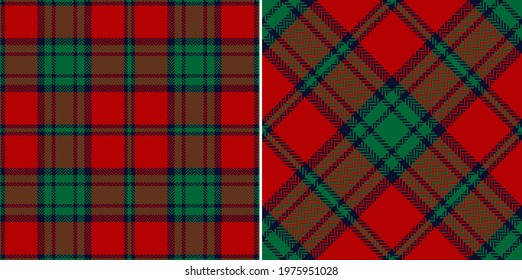 Christmas plaid pattern in red and green. Winter herringbone tartan check plaid graphic vector for New Year throw, scarf, blanket, other modern holiday fashion textile print. Seamless design.