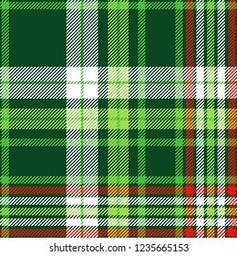 Christmas plaid pattern. Seamless fabric texture in green, red and white. 