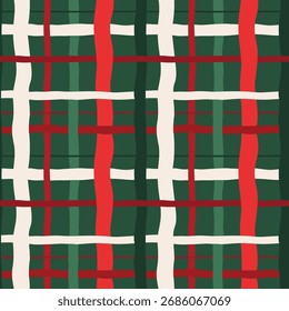 Christmas Plaid Padrão Sem Costura. Design de tecido festivo vermelho e verde
