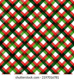 Christmas plaid stripes pattern, seamless brush texture gingham background, red and green geometric tartan, gift paper vector