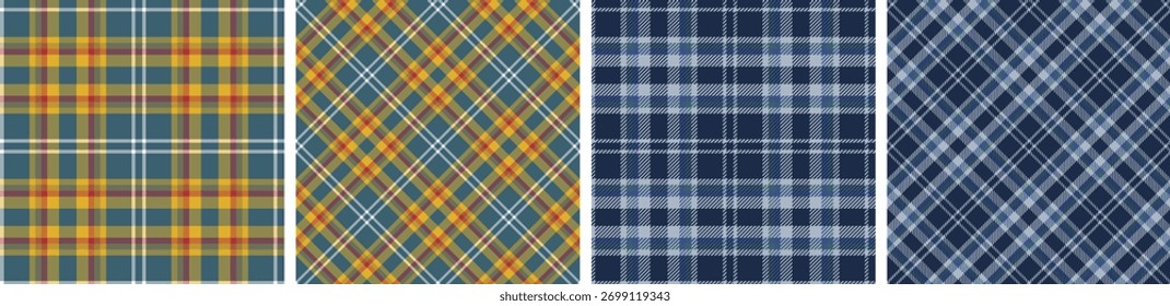 Christmas plaid and tartan pattern set.checkered fabric texture background.