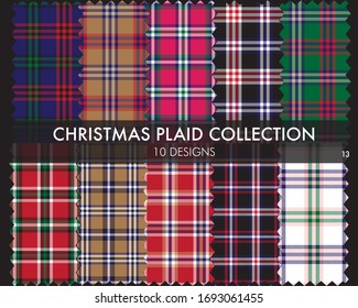 Christmas Plaid, tartan seamless pattern collection includes 10 designs suitable for fashion textiles and graphics