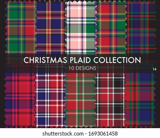 Christmas Plaid, tartan seamless pattern collection includes 10 designs suitable for fashion textiles and graphics