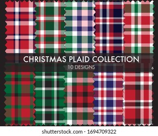 Christmas Plaid, tartan seamless pattern collection includes 10 designs suitable for fashion textiles and graphics