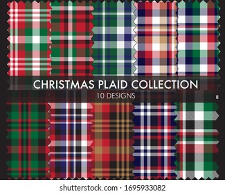 Christmas Plaid, tartan seamless pattern collection includes 10 designs suitable for fashion textiles and graphics