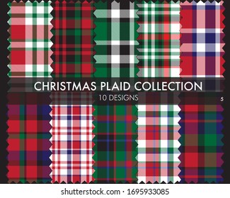 Christmas Plaid, tartan seamless pattern collection includes 10 designs suitable for fashion textiles and graphics
