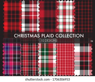 Christmas Plaid, tartan seamless pattern collection includes 10 designs suitable for fashion textiles and graphics