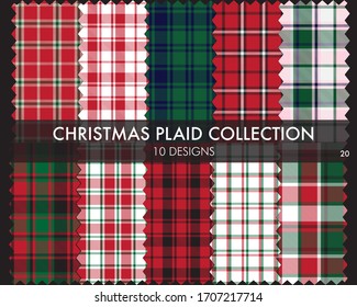 Christmas Plaid, tartan seamless pattern collection includes 10 designs suitable for fashion textiles and graphics