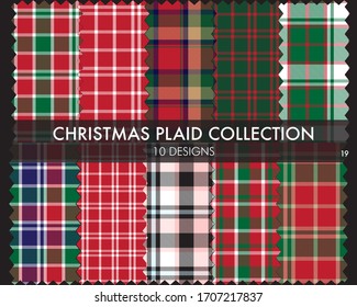 Christmas Plaid, tartan seamless pattern collection includes 10 designs suitable for fashion textiles and graphics