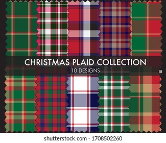 Christmas Plaid, tartan seamless pattern collection includes 10 designs suitable for fashion textiles and graphics