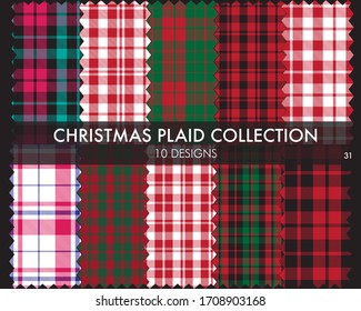 Christmas Plaid, tartan seamless pattern collection includes 10 designs suitable for fashion textiles and graphics