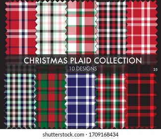 Christmas Plaid, tartan seamless pattern collection includes 10 designs suitable for fashion textiles and graphics