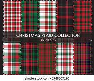 Christmas Plaid, tartan seamless pattern collection includes 10 designs suitable for fashion textiles and graphics