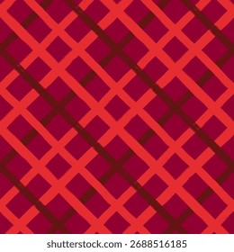 Christmas plaid vector pattern, seamless hand paint lines background, red diagonal stripes