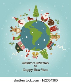 Christmas planet card. Merry Christmas and Happy new year! 