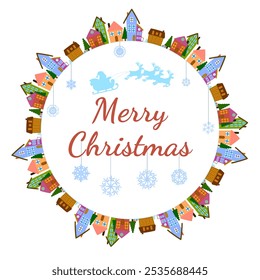 Christmas Planet with snowflakes and Santa with deers