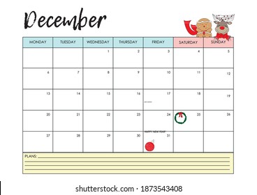 Christmas planner calendar deer and gingerbread