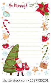 Christmas planner, organizer template, wish list. Vector illustration