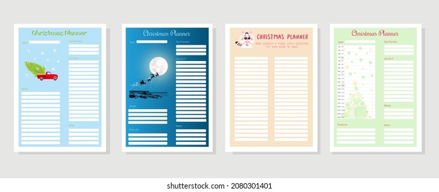 Christmas Planner, Christmas To-do List. Layout Of A Schedule Card, Santa Claus Wish List