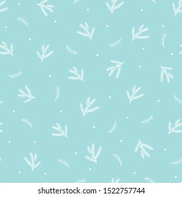 Christmas plant pattern Winter blue botanical pattern Fir cones seamless background Frozen hand drawn design. Winter textile Christmas tree branches coniferous New Year template. Vector illustration.
