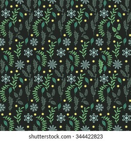 Christmas plant seamless pattern. Hand drawing. Christmas decorations. Seamless pattern for fabric, paper and other printing and web projects.