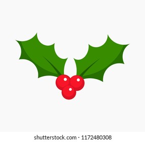 Christmas plant symbol holly berry icon. Vector illustration