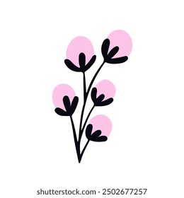 Christmas plants, decor. A branch with pink berries. Natural decoration. Flat illustration on white background.