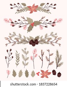 elementos de decoración de plantas de Navidad conjunto pegatinas para el diseño de giros de revistas de bala
