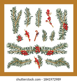 elementos de decoración de plantas de Navidad conjunto pegatinas para el diseño de giros de revistas de bala