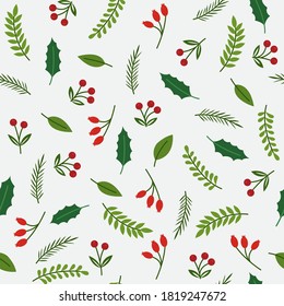 Christmas plants seamless pattern flat design for decoration on Christmas holiday festival.