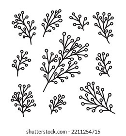 Christmas plants vector doodle set. Hand drawn branches with berries vector set