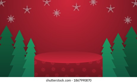 Christmas platform with snowflakes and pines