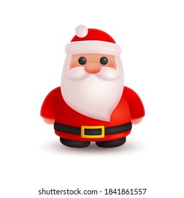 Christmas plump Santa Сlaus with white beard, mustache, red nose and hat, cap, look like 3d rendering. Happy New Year illustration for postcard, banner, decor, design, arts on white background.