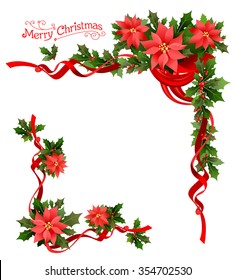 Christmas poinsettia corner. Holiday elements  for design card, banner,ticket, leaflet and so on.