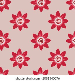 Christmas Poinsettia Flower And Cherry Seamless Pattern,   Red Poinsettia flower seamless Pattern, Background,Vector seamless pattern with winter plants - poinsettia, mistletoe, branches of rowan tree