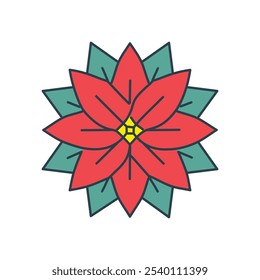 Christmas poinsettia flower. Festive red poinsettia, symbol of winter holidays, joy, and warmth.  Perfect for seasonal designs.