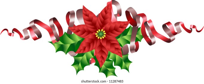 A Christmas Poinsettia Holly and Ribbon Motif