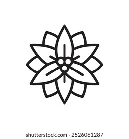 Christmas Poinsettia Outline Icon Vector Illustration