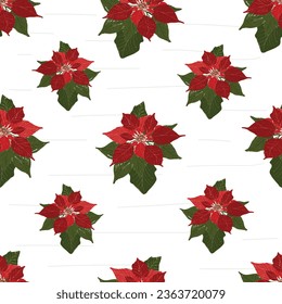 Christmas poinsettia selection vector pattern. Watercolor style plants isolated on white background. Collection for holiday banners. Home floral decoration, wrapping paper, prints for Christmas.
