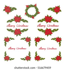Christmas poinsettia tree design elements, vector clip-art.