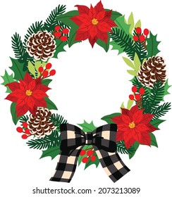 Christmas poinsettia wreath vector illustration.